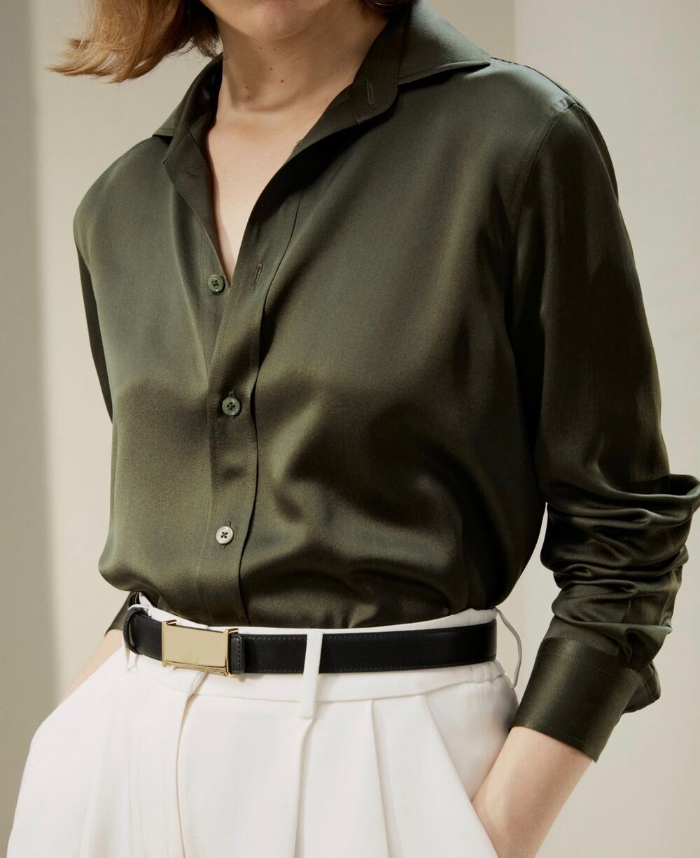 Lilysilk Tailored Silk Shirt Dark Olive Green Size 16 Brand New Essential